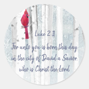 Julskript Luke 2:11 Kardinal Bird Runt Klistermärke