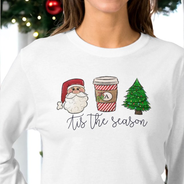 Julskript Santa Initial Coffee Träd T Shirt (Skapare uppladdad)