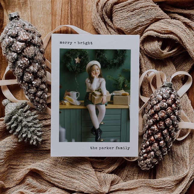 Julskrivmaskin | Svartvit med foto Julkort (A stylish and simple Christmas card, with vintage nostalgic appeal - add your favorite family photo)