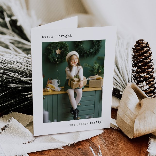 Julskrivmaskin | Svartvit med foton Helgkort (A simple and elegant photo Christmas card with vintage, nostalgic appeal and typewriter text)