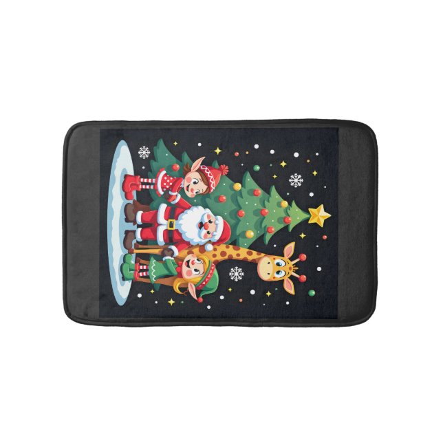 Julskvad Santa Giraffe Tomte Dabbing Matchande Badrumsmatta (Framsidan)