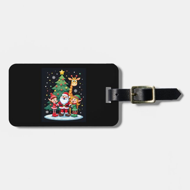 Julskvad Santa Giraffe Tomte Dabbing Matchande Bagagebricka (Horisontell Framsida)