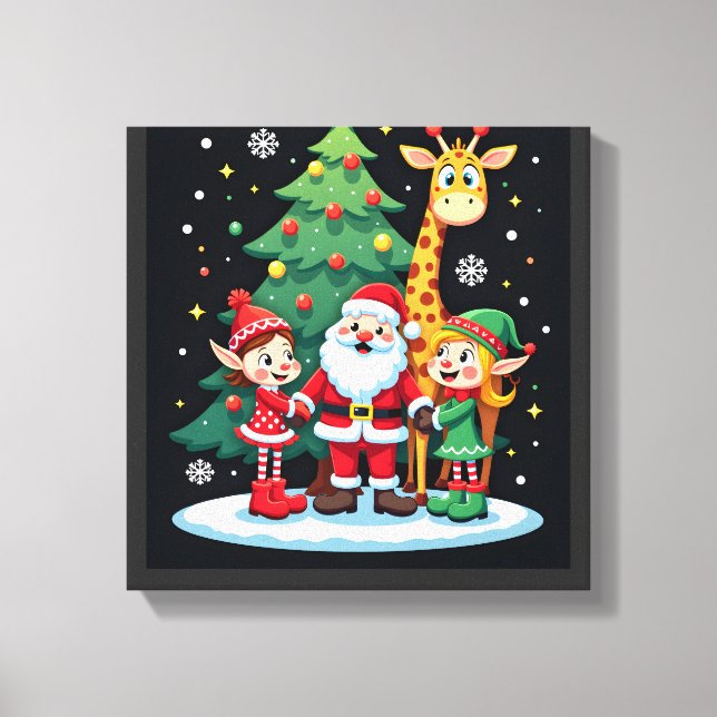 Julskvad Santa Giraffe Tomte Dabbing Matchande Canvastryck (Framsida)
