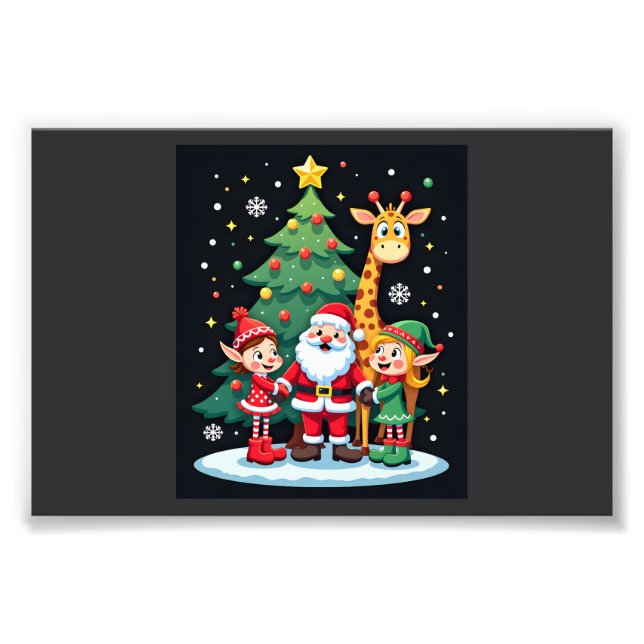 Julskvad Santa Giraffe Tomte Dabbing Matchande Fototryck (Framsidan)