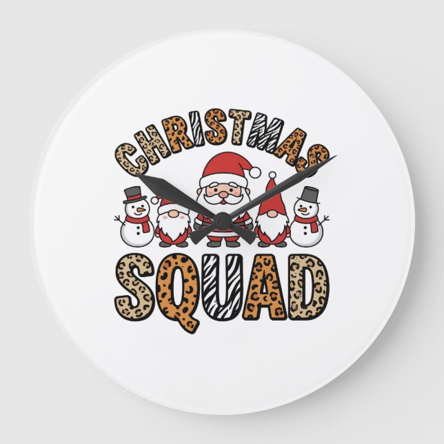 Julskvad Santa Snömannen Leopardtryck Design Stor Klocka (Framsida)