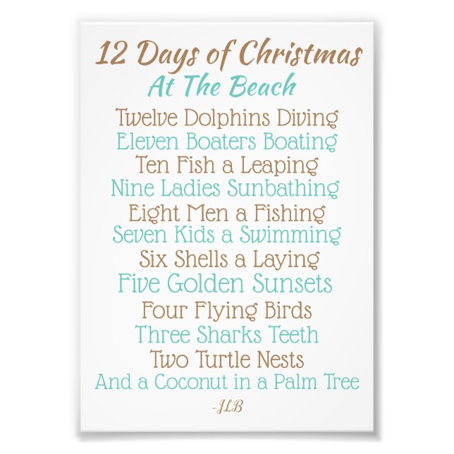 Julskylt 12 juldagar i stranden fototryck (Framsidan)