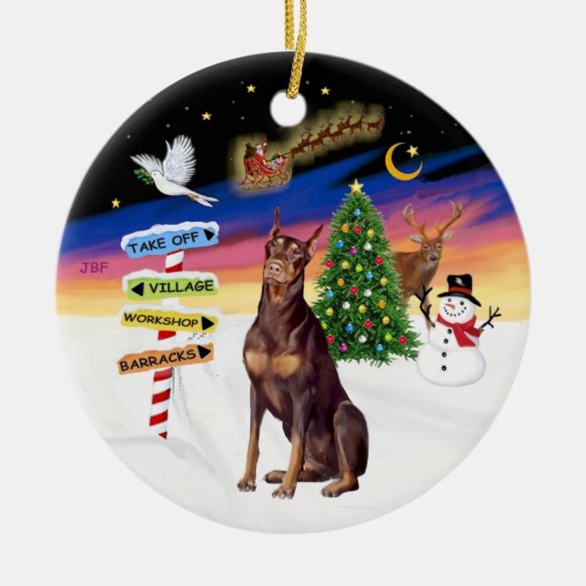 Julskyltar - Röd Dobermann Julgransprydnad Keramik (Framsidan)