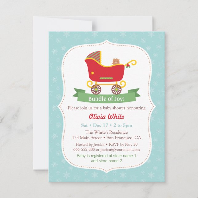 Julsläde Barnvagn Baby Shower Inbjudningar (Framsida)