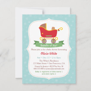Julsläde Barnvagn Baby Shower Inbjudningar