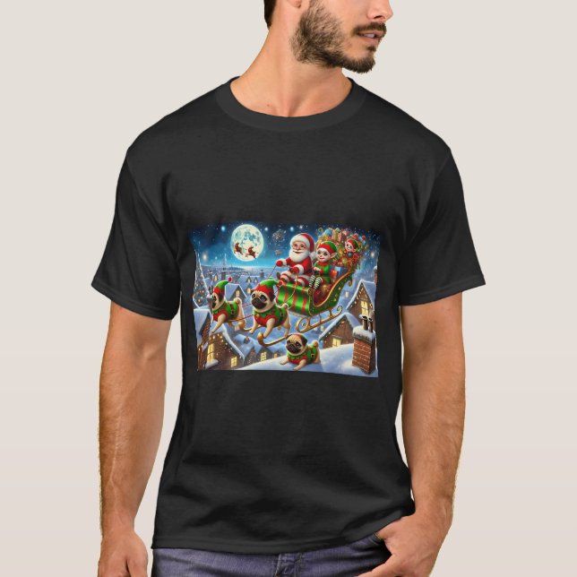 "Julsläde med Pug-drivkraft" T Shirt (Framsida)