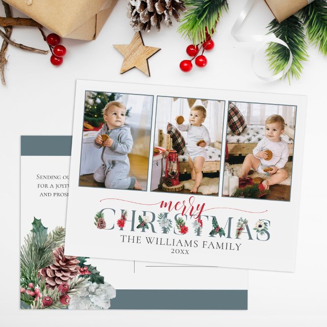 Julslagtakt Blomsterlig Jul 3-Foto Vykort (Skapare uppladdad)