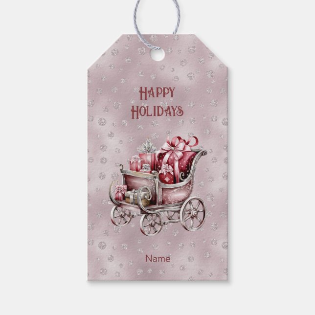 Julsleigh med Helgdag Gift-Märkre Presentetikett (Framsidan)