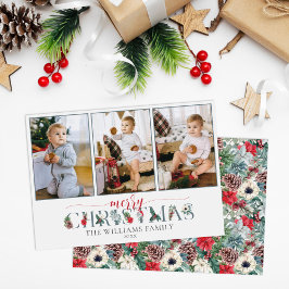 Julsling Merry Christmas Floral 3-Foto Kort