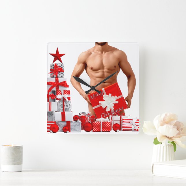 JulslipperyJoe gay pride ger HBT TQIA-radbrytning Fyrkantig Klocka (Hem)