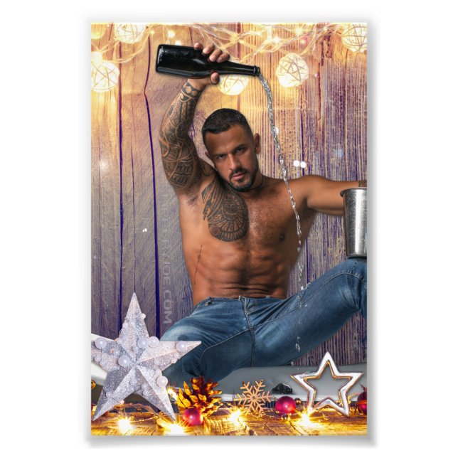 JulslipperyJoe silver guld stjärnor ljus blöt Fototryck (Framsidan)