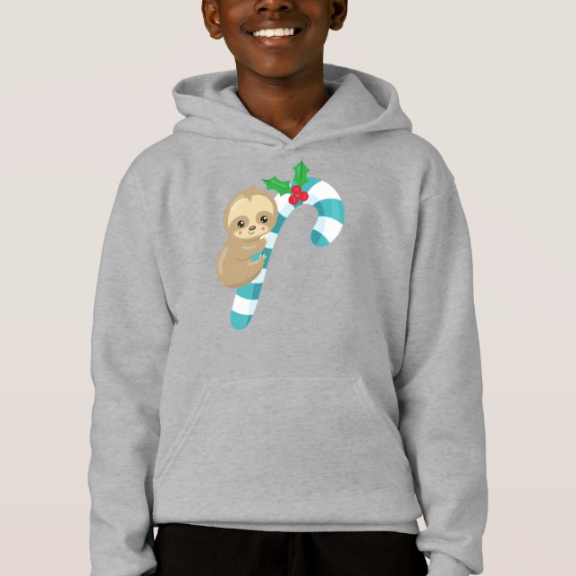 Julslott, Cute Sloth, Candy cane, Mistletoe T Shirt (Framsida)