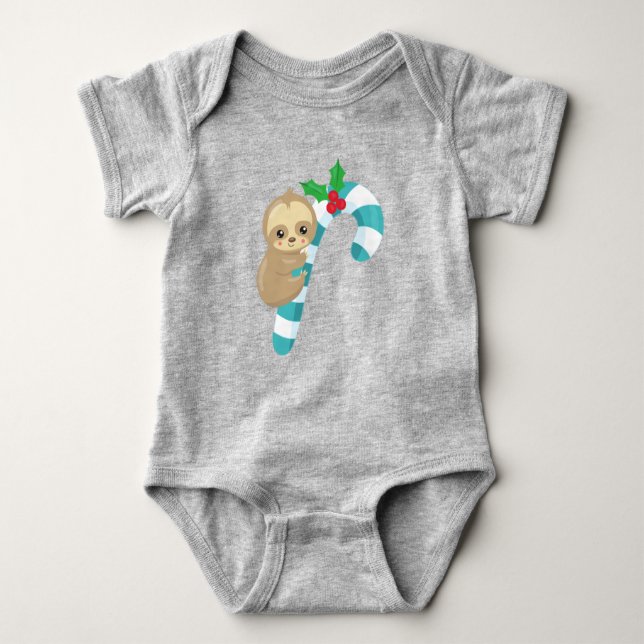 Julslott, Cute Sloth, Candy cane, Mistletoe T Shirt (Framsida)