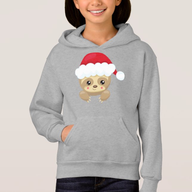 Julslott, Cute Sloth, Santa Hat, Julafton T Shirt (Framsida)