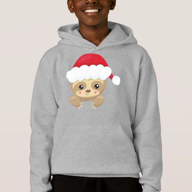 Julslott, Cute Sloth, Santa Hat, Julafton T Shirt (Framsida)