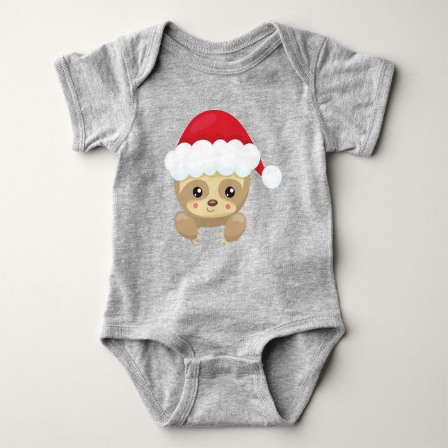 Julslott, Cute Sloth, Santa Hat, Julafton T Shirt (Framsida)