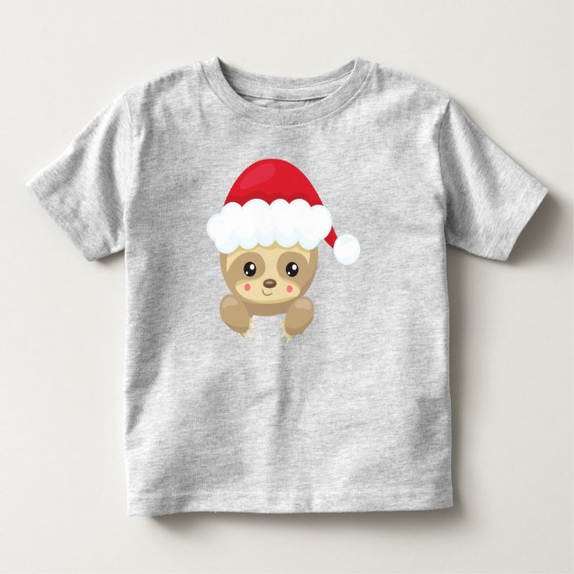 Julslott, Cute Sloth, Santa Hat, Julafton T Shirt (Framsida)