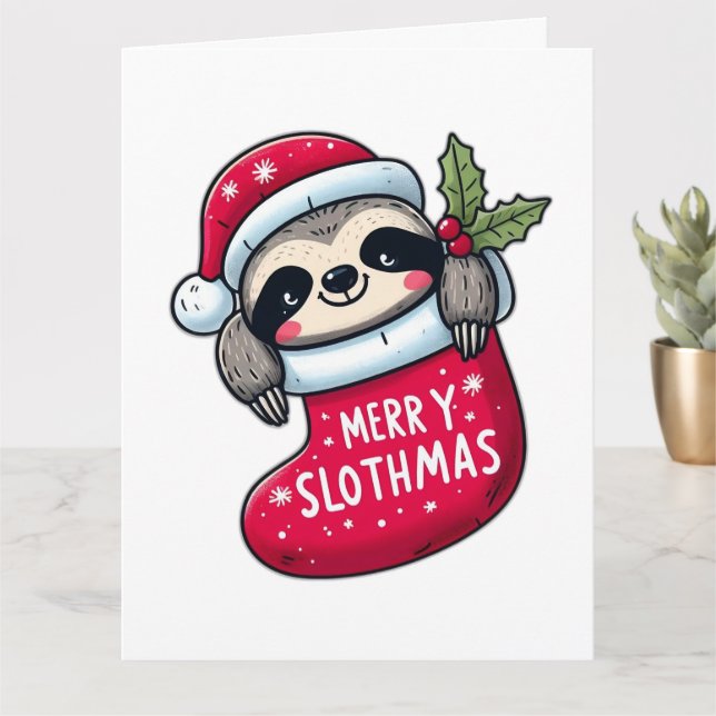 Julslottet Cute "Merry Slothmas" Kort (Liten växt)