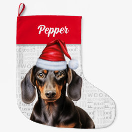 Julsmooth Dachshund Santa med Hund Namn Stor Julstrumpa