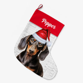 Julsmooth Dachshund Santa med Hund Namn Stor Julstrumpa