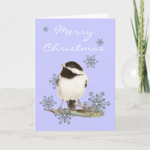 Julsnö & gullig Chickadeefågel Helgkort