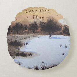 Julsnö landskap med snö täckte träd rund kudde