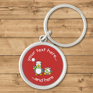 Julsnöballande Penguins Keychain Rund Silverfärgad Nyckelring