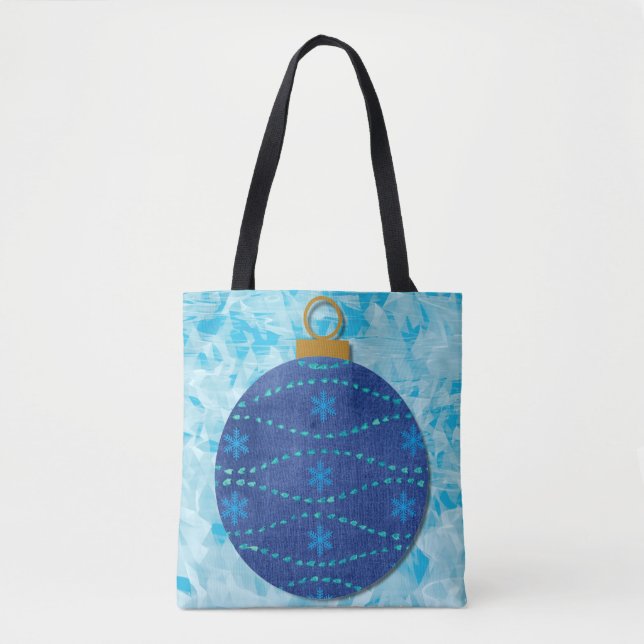 Julsnöflake Blue Ornament Aqua Tote Tygkasse (Framsida)