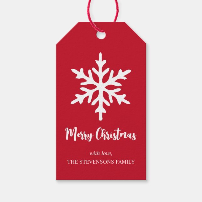 Julsnöflake Red Minimalist Julfest Presentetikett (Framsidan)