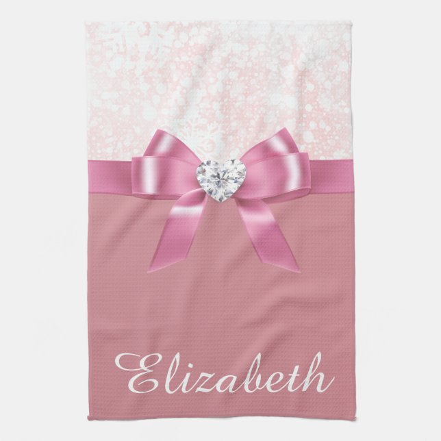 Julsnöflake Rosa Glossy Ribbon och Diamond Kökshandduk (Vertikal)