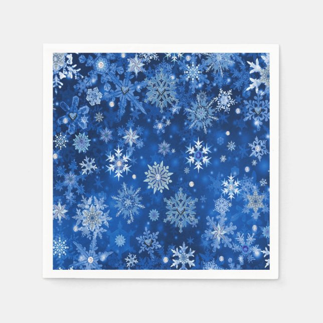 Julsnöflingor Blå & Silver Pappersservetter (Framsidan)