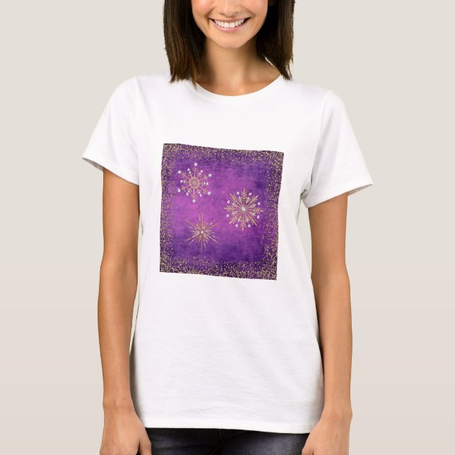 JulSnöflingor Lila och Guld Glitter T-shirt (Framsida)