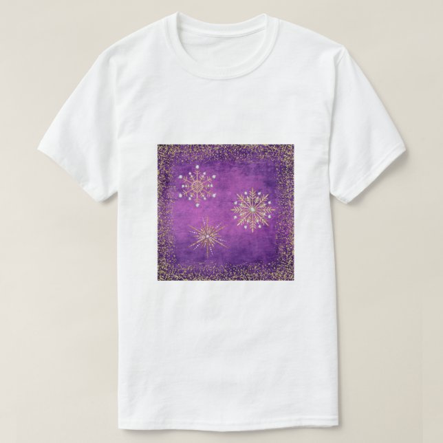 JulSnöflingor Lila och Guld Glitter Tee (Design framsida)