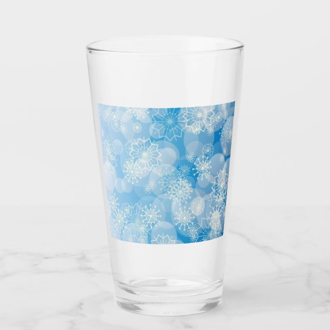 Julsnöflingor på en blå bakgrund glaskopp (Framsida)