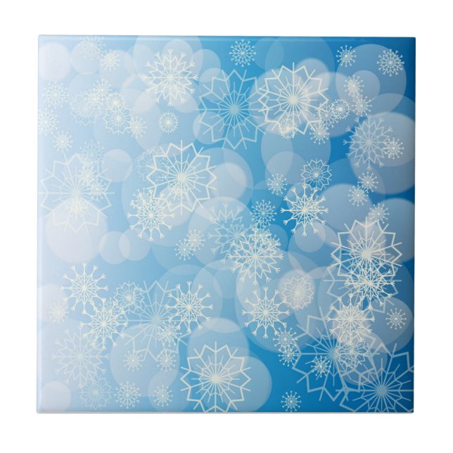 Julsnöflingor på en blå bakgrund kakelplatta (Framsidan)