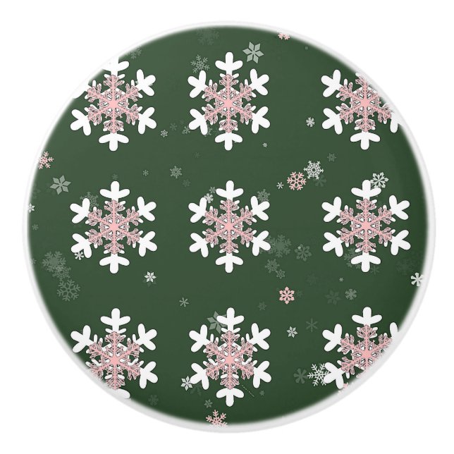 Julsnöflingor på grön draghandtagsknapp knopp (Framsidan)