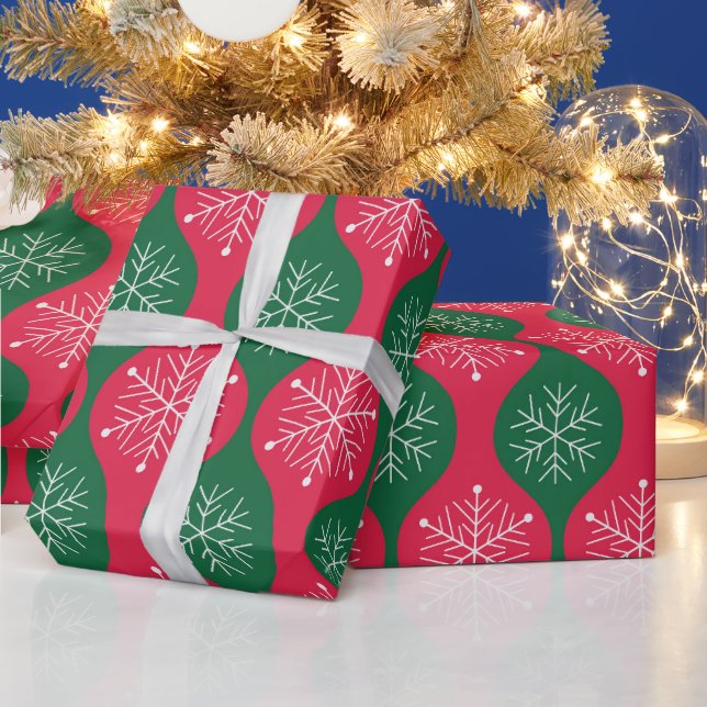 Julsnöflingor på retro grön röd Ogee Presentpapper (Helgdagar)