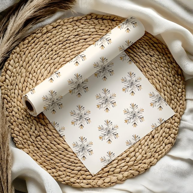 Julsnöflingor Papper | Gift Wrap Presentpapper (Minimalist Snowflake Christmas wrapping paper — elegant holiday gift wrap, modern Scandinavian style)