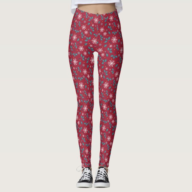 Julsnöflingor, rött leggings (Framsida)