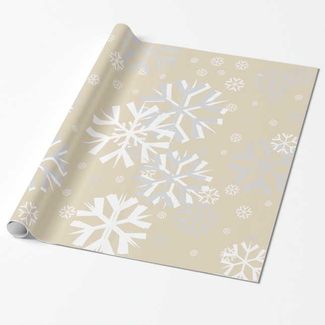 Julsnöflingor Wrapping Papper-Beige Presentpapper (Utrullad)