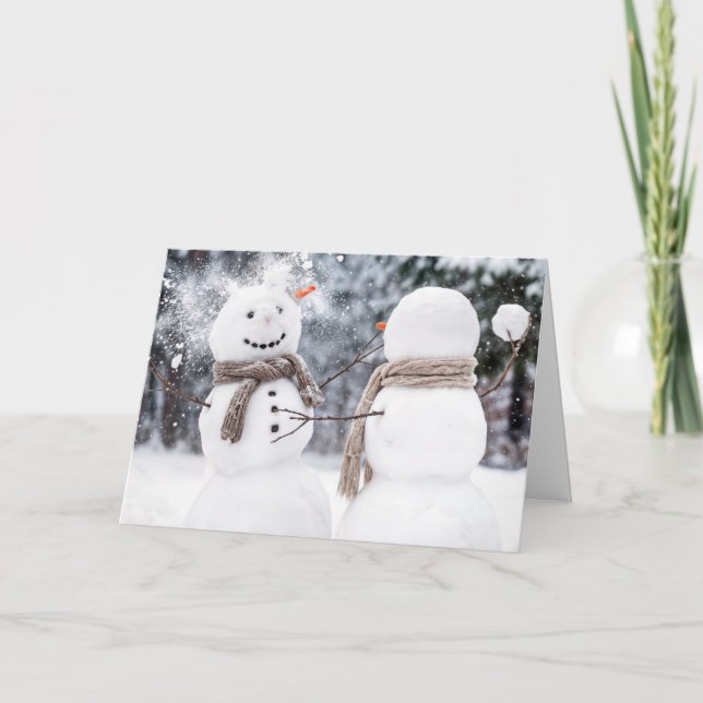 Julsnögubbar i en snöbollskastning kort (Framsida)