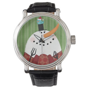 Julsnögubbe med den sjungande fågeln armbandsur