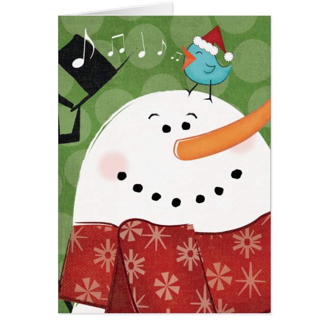 Julsnögubbe med fågeln hälsningskort (Framsidan)