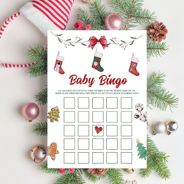 Julsock Baby Shower Baby Bingo Games Card Inbjudningar (Skapare uppladdad)