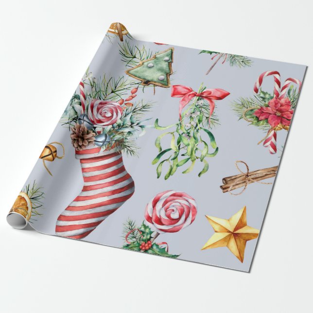 Julsock/Blå Mönster Presentpapper (Utrullad)