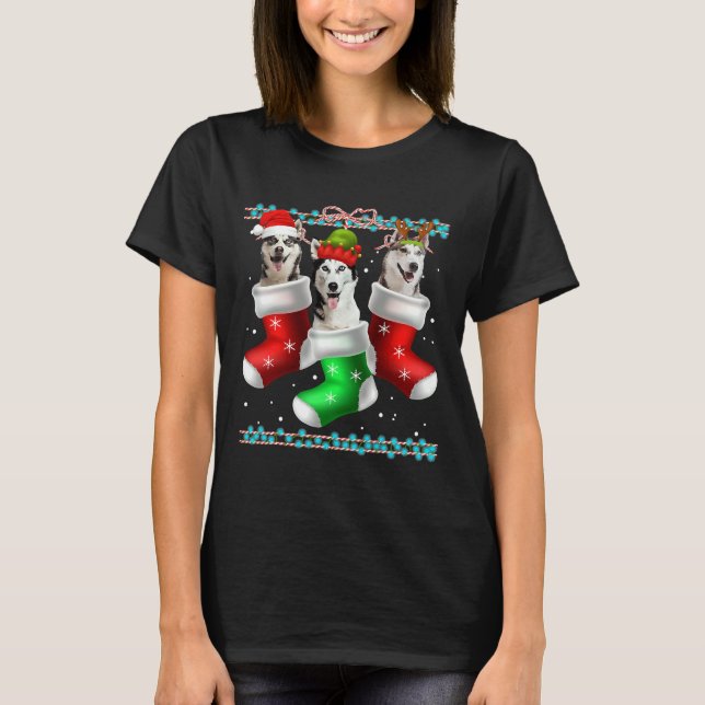 Julsockel i hund Siberian husky T Shirt (Framsida)